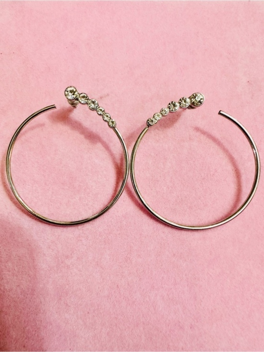 NWT Silver Tone Rhinestone Hoop Earrings